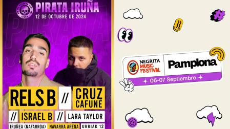 Carteles de los festivales Pirata Iruña y Negrita Music Festival que se celebrarán en el Navarra Arena