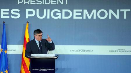 Carles Puigdemont, durante su reciente comparecencia ante los medios en Elna (Francia)