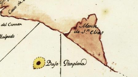 Detalle del arrecife Bajo Pamplona recogido en uno de los mapas de la muestra.