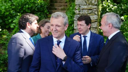 El presidente de la Xunta de Galicia, Alfonso Rueda, durante el acto de su toma de posesión, en el parque de San Domingos de Bonaval,en Santiago de Compostela
