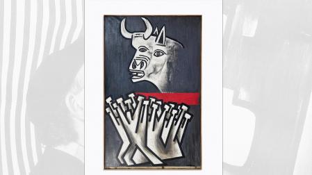 Boceto del cartel que presentó Agustín Ibarrola para los Sanfermines de 1974 que finalmente fue censurado