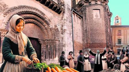 Un puesto de venta de verduras en la plaza Vieja de Tudela