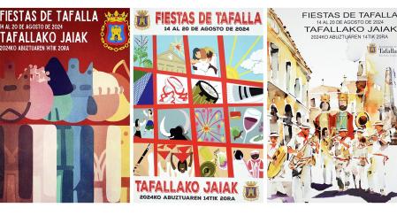 De izda. a dcha., ‘Enfilando las fiestas', ‘Siete días de colores’ y ‘Kaleangora, kalean behera’.