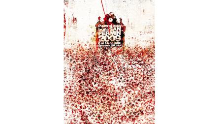 La obra titulada 'Gora San Fermín, viva San Fermín', de Ángel Blanco Egoskozabal, ganadora del cartel de San Fermín 2009