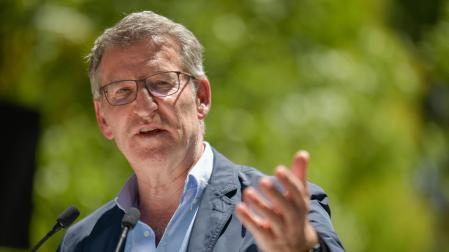El presidente del PP, Alberto Núñez Feijóo, este sábado en Tomelloso