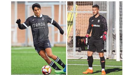 Iñaki Alonso, Txintxe (izda.), se lleva el balón en un duelo ante el Ardoi. A la derecha, Samuel Jordán, en un partido anterior, defiende el marco del Ardoi