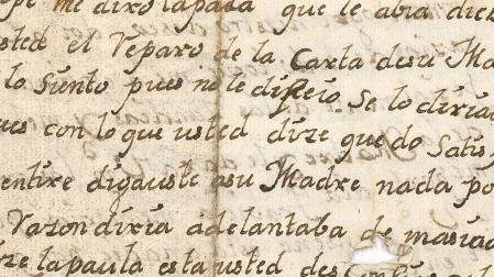 Detalle carta de Narcisa de Haro a José de Baines (Estella, 17 de septiembre de 1757, Archivo Diocesano de Pamplona, c. 1666, nº17, fol. 17vº)