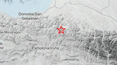 Estrella con al zona del epicentro del temblor registrado en Valcarlos la madrugada de este jueves 6 de junio