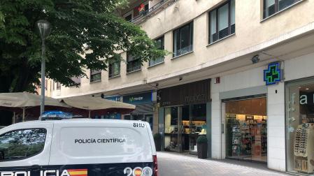 Vehículo de la Policía Científica de la Policía Nacional, en el lugar de los hechos