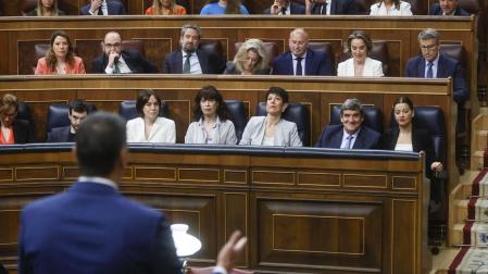 Pedro Sánchez, durante su intervención en la sesión de control al Gobierno, este miércoles en el Congreso