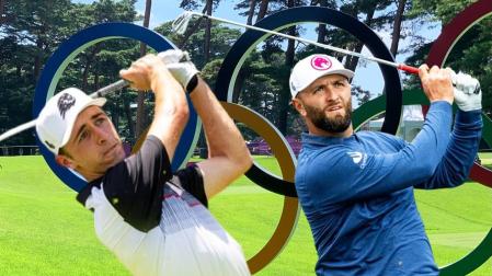 Montaje de la RFEG con David Puig (izda) y Jon Rahm para los Juegos Olímpicos de París