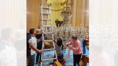 Vídeo con el alzado de la lámpara de la capilla de San Fermín tras su limpieza