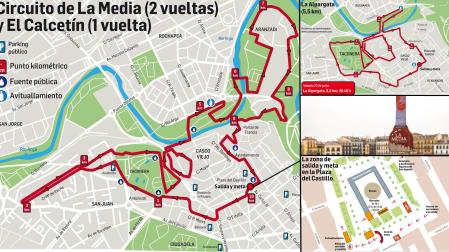 La Plaza del Castillo, en el corazón de Pamplona, volverá a ser el epicentro de La Media San Fermín este sábado por la tarde. En la foto, vista tomada gracias al Casino Eslava