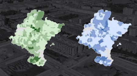Mapas de color con las viviendas iniciadas y terminadas en 2024 en Navarra