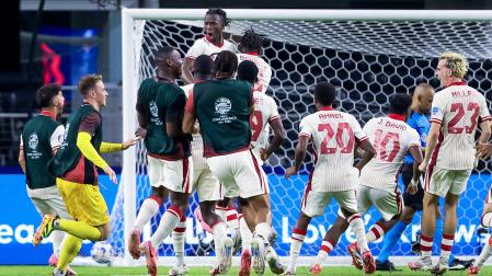 Alegría entre los jugadores de Canadá tras vencer a Venezuela en la tanda de penaltis y meterse en semifinales de la Copa América 2024