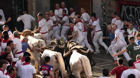 Fotos del cuarto encierro de San Fermín 2024 en Pamplona, este miércoles 10 de julio.