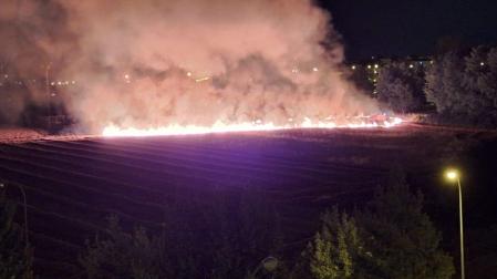 Imagen del incendio en el campo de cereal junto al colegio Irabia-Izaga