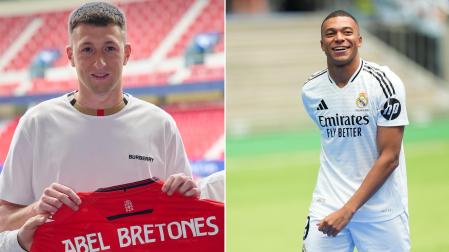 Abel Bretones y Kylian Mbappé durante sus respectivas presentaciones