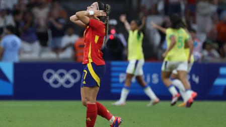 La jugadora de España Athenea el Castillo durante la semifinal femenina de Fútbol, entre Brasil y España