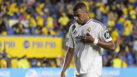 El delantero francés del Real Madrid Kylian Mbappé, durante el partido de la tercera jornada de LaLiga que UD Las Palmas y Real Madrid disputado este jueves en el estadio de Gran Canaria