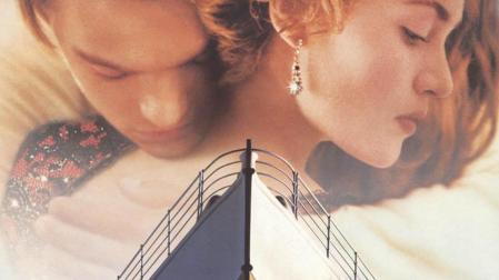 Cartel de la película 'Titanic', con la recreación de la barandilla del barco