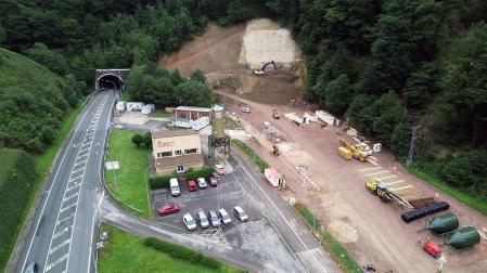 Vista de las obras para duplicar los túneles de Belate, en la N121-A