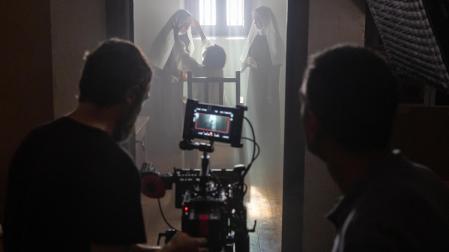 Imagen del rodaje de la película ‘El Convento’, de los directores riberos Luis Galindo y Ángel M. Chivite, en el Convento de Nuestra Señora del Carmen de Villafranca