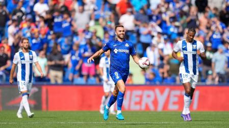 Borja Mayoral del Getafe CF celebra un gol durante el partido contra el Leganés