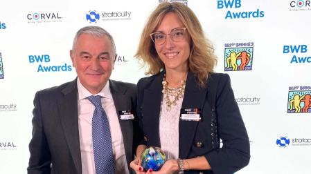 Dámaso Molero (CEO) y Elena Erroba (CCO), en la recogida de premios de BWB Awards en Boston