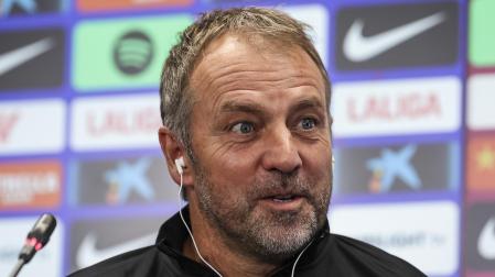 Hansi Flick, entrenador del F.C. Barcelona, en la rueda de prensa de este viernes