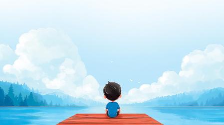 Ilustración de un niño en un embarcadero