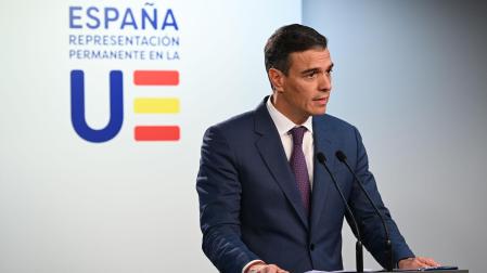 El presidente del Gobierno, Pedro Sánchez, ofrece una rueda de prensa tras una reunión del Consejo Europeo celebrada este miércoles en Bruselas