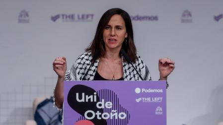 La secretaria general de Podemos, Ione Belarra, interviene durante el acto central de la Universidad de Otoño de Podemos
19/10/2024 19 OCTUBRE 2024;DEBATE;CHARLA;ENCUENTRO;PODEMOS;GEOPOLÍTICA;PAZ;GUERRA