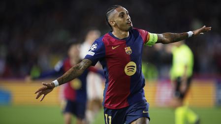 Rapinha celebra uno de los goles anotados al Bayern Múnich en el choque de Champions