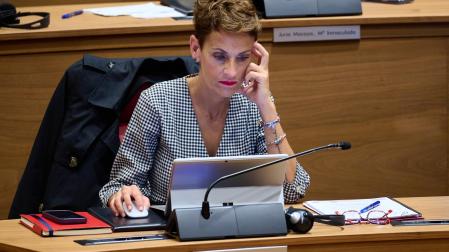María Chivite, en la sesión de control al Gobierno en el Parlamento.