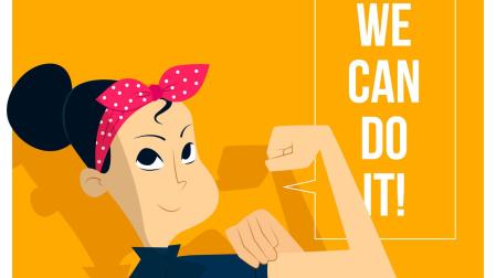 Una mujer con el lema "we can do it"