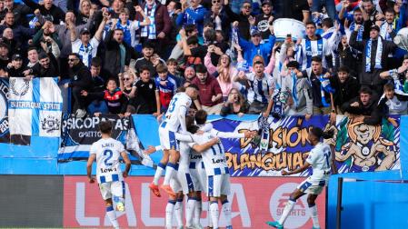 Sergio González de Leganés celebra un gol durante la Liga española, en el partido de fútbol jugado entre el CD Leganés y el RC Celta de VIgo en el estadio de Butarque