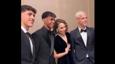 Cubarsí, Lamine Yamal, Natalie Portman y Dani Olmo, en la gala del Balón de Oro
