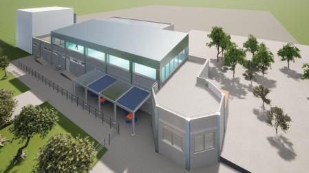Imagen virtual de la sala multiactividad que se construirá sobre la zona de bar del actual complejo deportivo