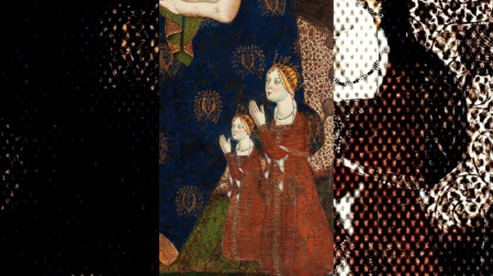 Leonor de Trastámara (izquierda) y su madre, Juana Manuel (esposa de Enrique II de Castilla), retratadas en actitud orante en un retablo dedicado a la Virgen de Tobed