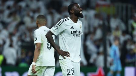 Antonio Rudiger nada más terminar el choque de Champions contra el Milan en el Bernabéu /