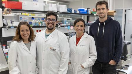 Jovanna González, Daniel Elvira, Maite Huarte y Enrique Goñi, del Grupo de ARN No Codificante y Genoma del Cáncer del Cima Universidad de Navarra