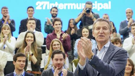 Feijóo, este domingo, en el cierre de la XXVII Intermunicipal que el PP ha celebrado en Valladolid
