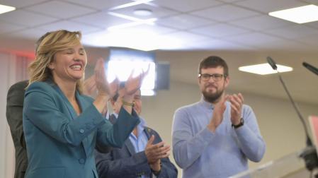 Pilar Alegría, durante el acto donde ha anunciado su candidatura a liderar el PSOE de Aragón,