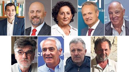 Mikel Irujo (consejero de Industria), José Luis Arasti (consejero de Economía y Hacienda), María Carmen Maeztu (consejera de Derechos Sociales), Manuel Piquer (presidente de la Conferencia Empresarial Navarra), Javier Taberna (presidente de la Cámara de Comercio), Chechu Rodríguez (secretario general de CCOO en Navarra), Jesús Santos (secretarios general de UGT en Navarra), Félix Bariáin (secretario general de UAGN), Fermín Gorraiz (presidente EHNE en Navarra)