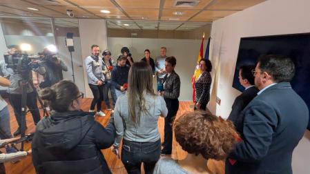 La presidenta del Gobierno de Navarra, María Chivite, tras la reunión con altos directivos de la multinacional BSH