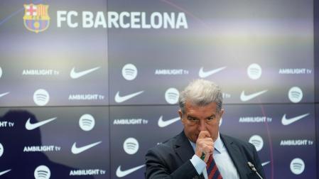 El presidente del FC Barcelona, Joan Laporta, durante la rueda de prensa