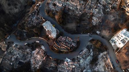 Zona afectada por el fuego en Palisades