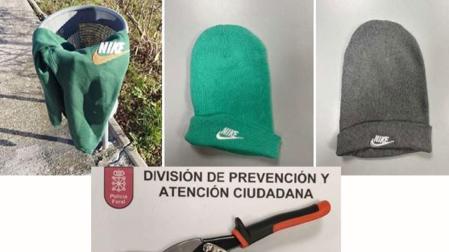 Prendas robadas y herramienta utilizada