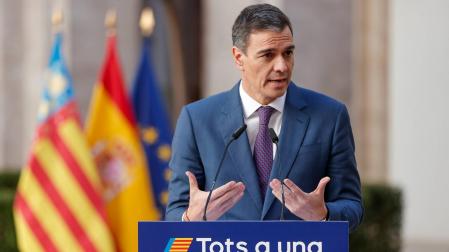 El presidente del Gobierno, Pedro Sánchez, durante su comparecencia tras la reunión interministerial sobre la dana en la sede de la Delegación del Gobierno en València
